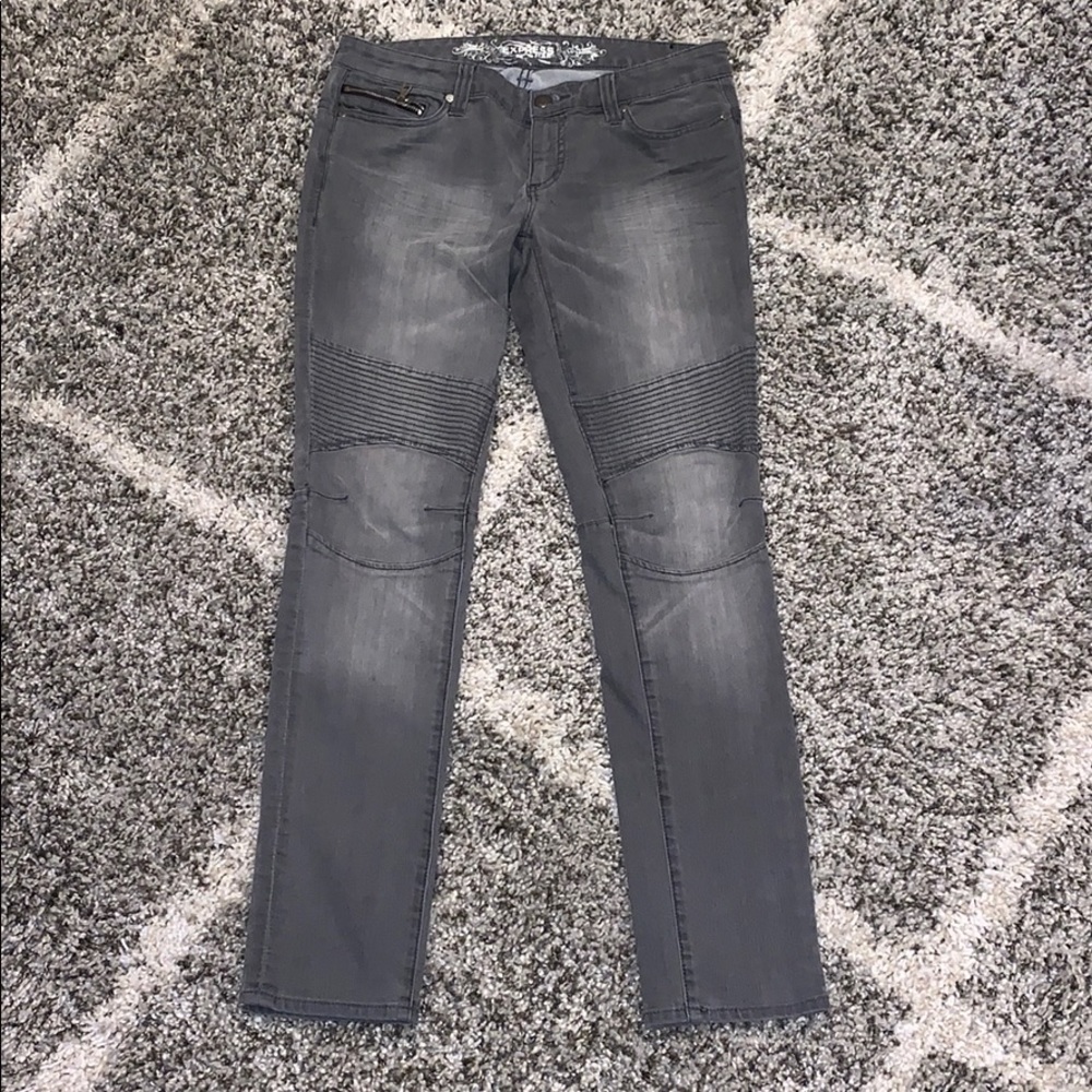 Express grey Denim jeans with zipper pocket detail